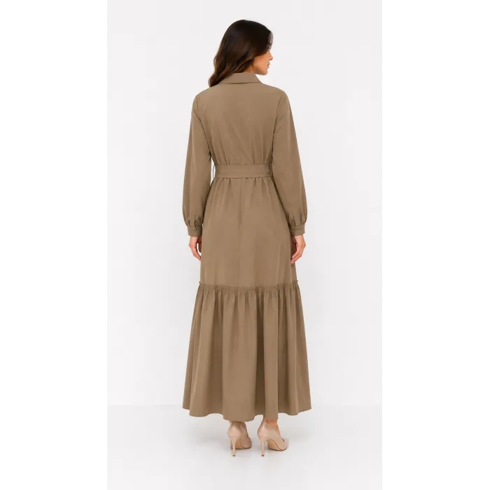 NUSS 2040 DESENLİ ELBİSE- CAMEL