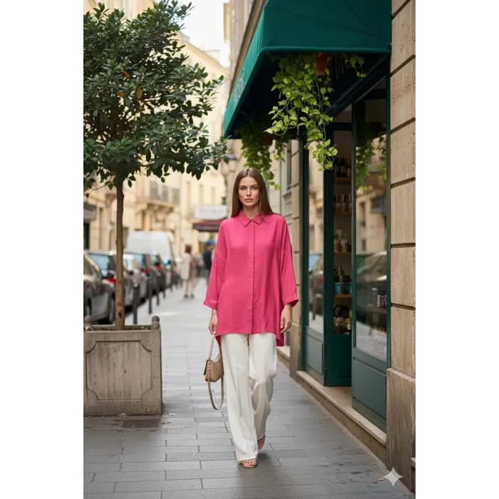 Nuss 3001 Oversize Basic Gömlek Red Plum