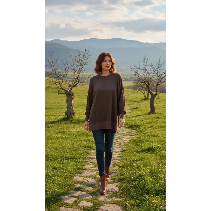 Nuss 3013 Jakar Detay Tunik kahve