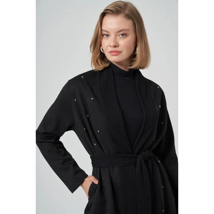 Nuss 6001 Şal Yaka Taş İşlemeli Kap - Siyah