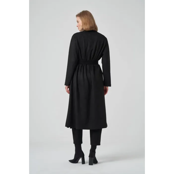 Nuss 6001 Şal Yaka Taş İşlemeli Kap - Siyah