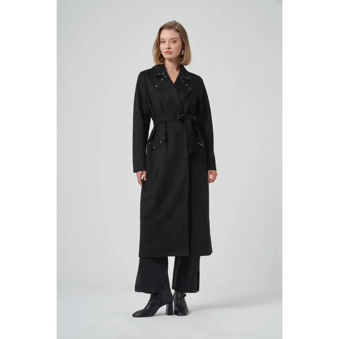 Nuss 6029 Yaka Zımba Detay Süet Kap - SİYAH