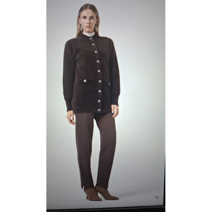 Nuss 7008  Cep Detay Düğmeli Angora Hırka - kahve