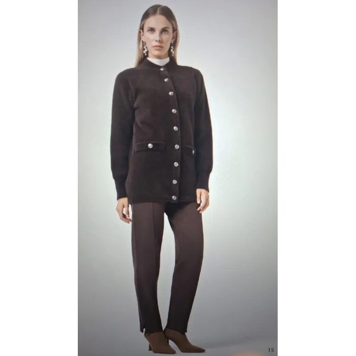 Nuss 7008  Cep Detay Düğmeli Angora Hırka - kahve