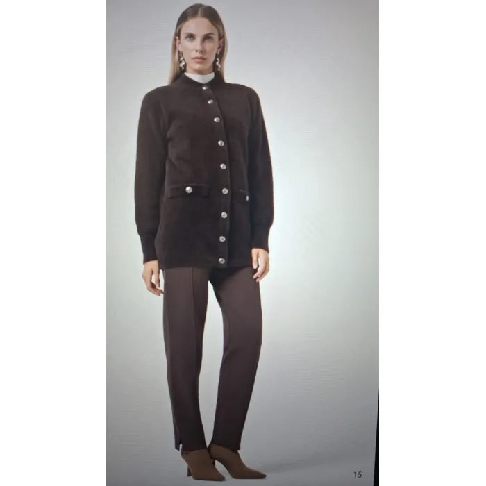 Nuss 7008  Cep Detay Düğmeli Angora Hırka - kahve