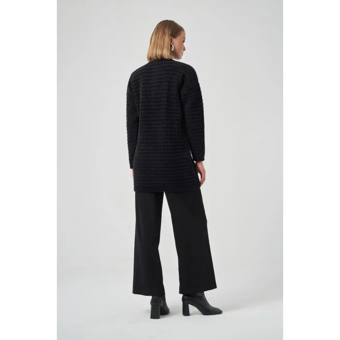 Nuss 7010 Serpme Taş İşlemeli Hırka - Siyah