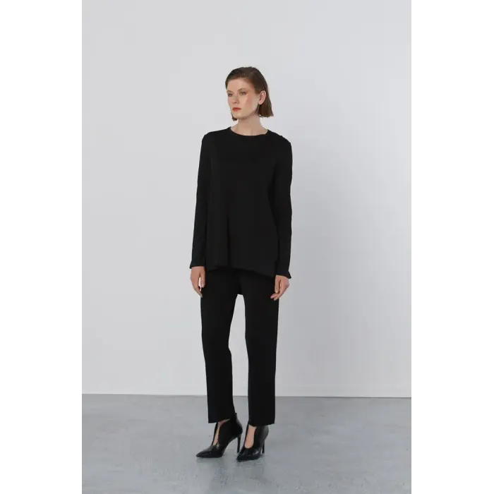 Nuss Basic Tunik  Ön Kısa Arka Uzun Tunik - 902 siyah