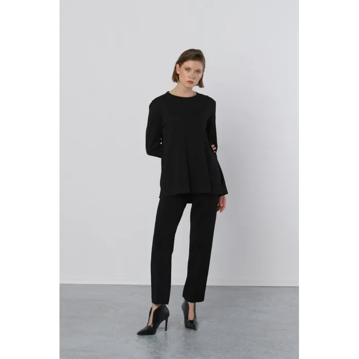 Nuss Basic Tunik  Ön Kısa Arka Uzun Tunik - 902 siyah
