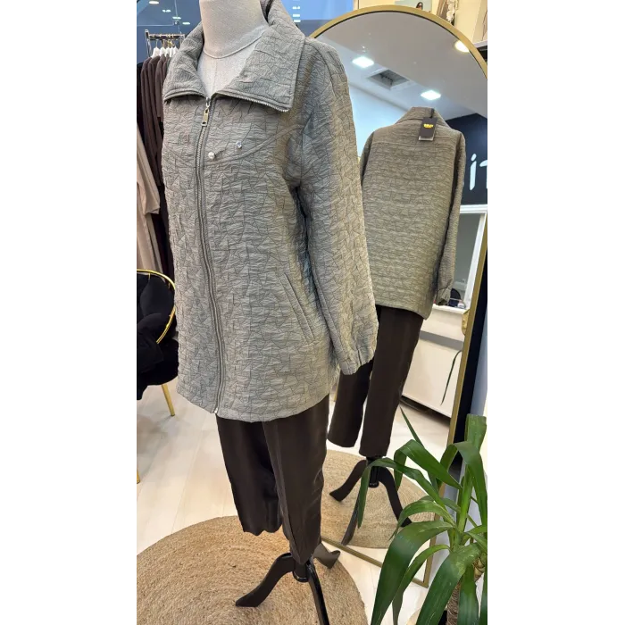 Nuss 6040 Kare Densenli Yaka Broşlu Kap HAKİ