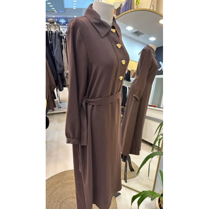 Nuss kemer Detayli Elbise - Kahve 2007