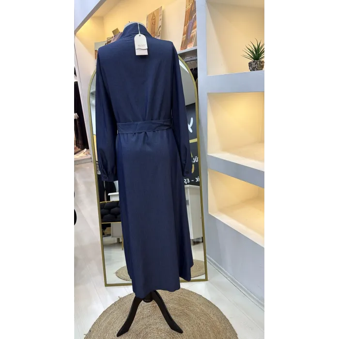 Nuss Payet Detay Kemerli Elbise - Denim 2034