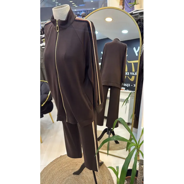 Nuss Şerit desenli spor takim 1039 kahve