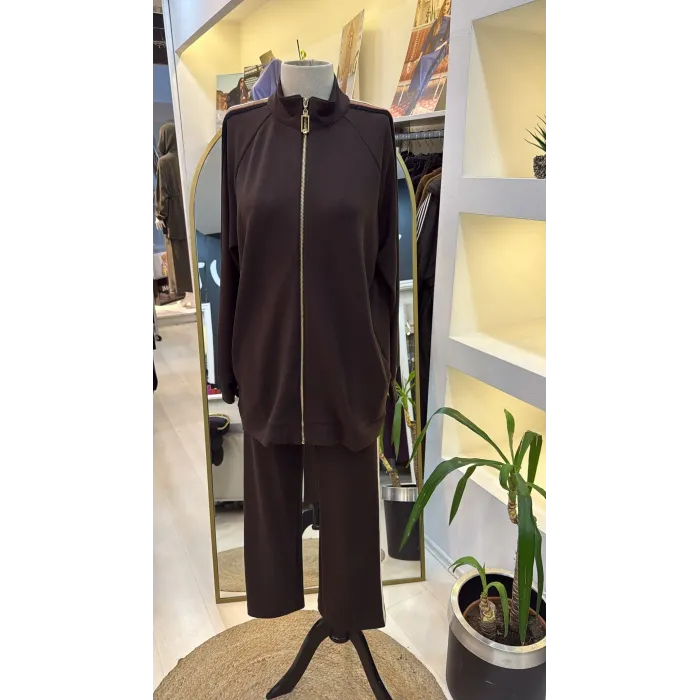 Nuss Şerit desenli spor takim 1039 kahve