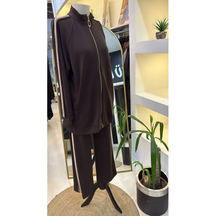 Nuss Şerit desenli spor takim 1039 kahve