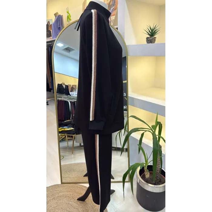 Nuss Şerit desenli spor takim 1039 siyah