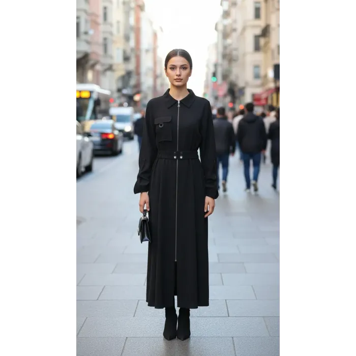 Nuss Tam Boy Fermuarlı Elbise - Siyah 2001