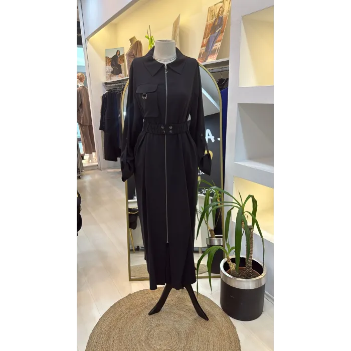 Nuss Tam Boy Fermuarlı Elbise - Siyah 2001