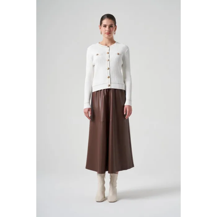 Nuss Triko Fitilli Ekru Hırka1115