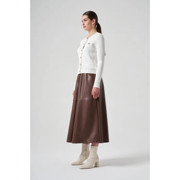 Nuss Triko Fitilli Ekru Hırka1115