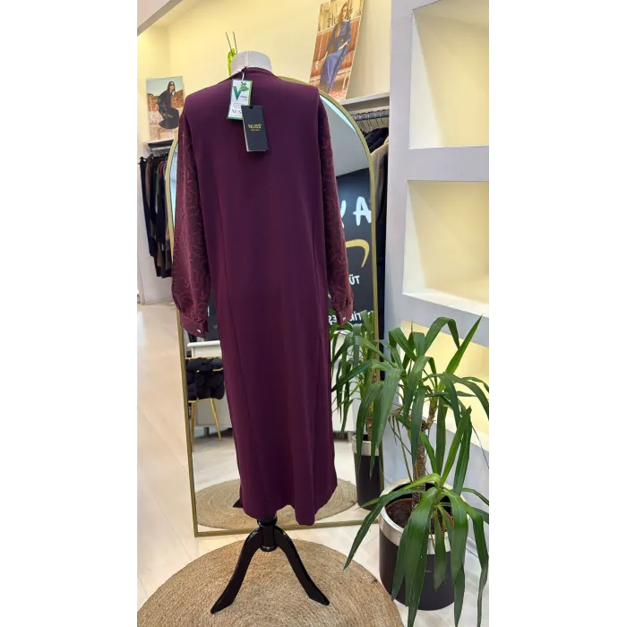 Nuss triko kollari cupra ipek elbise bordo 2062