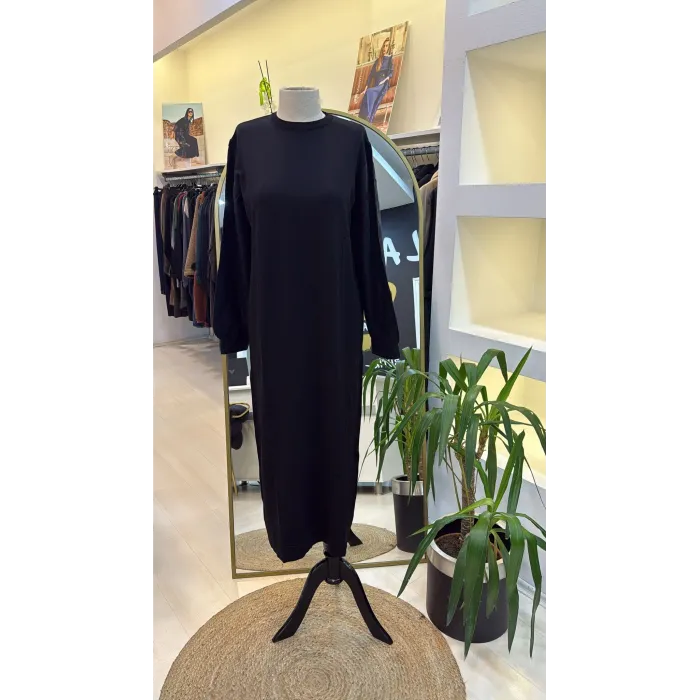 Nuss triko kollari cupra ipek elbise siyah 2062