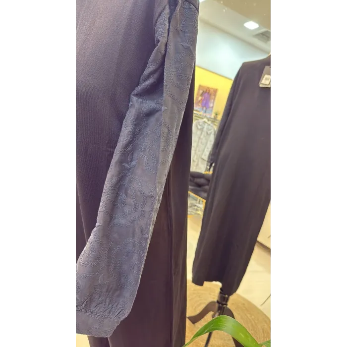 Nuss triko kollari cupra ipek elbise siyah 2062