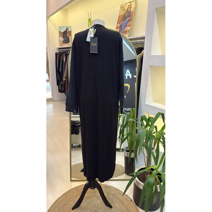 Nuss triko kollari cupra ipek elbise siyah 2062