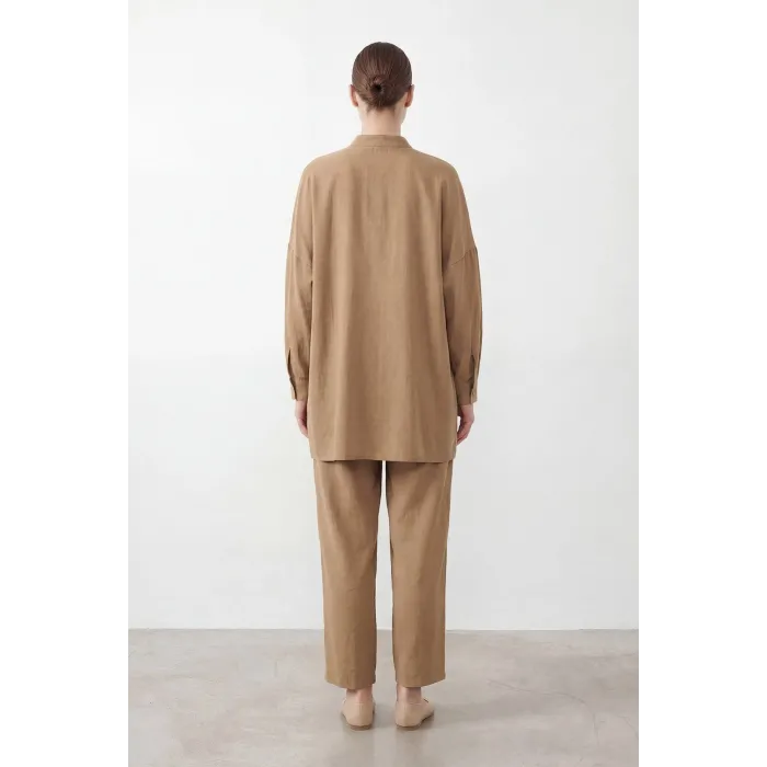 PUANE Aksesuar Detaylı Fermuarlı Tunik Pantolon Takım 14453 MINK