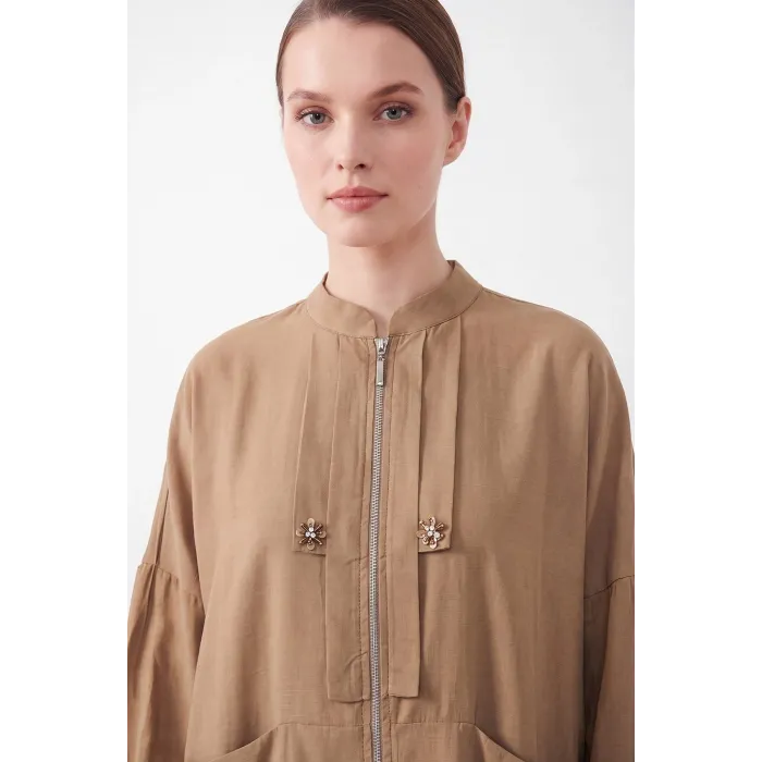 PUANE Aksesuar Detaylı Fermuarlı Tunik Pantolon Takım 14453 MINK