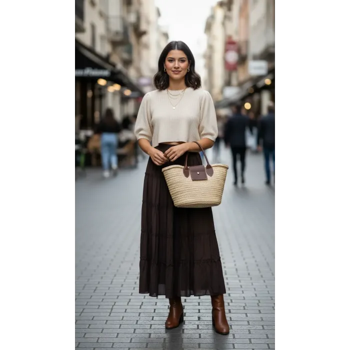 PUANE LOREEN Volanlı Uzun ETEK 20786 KAHVE