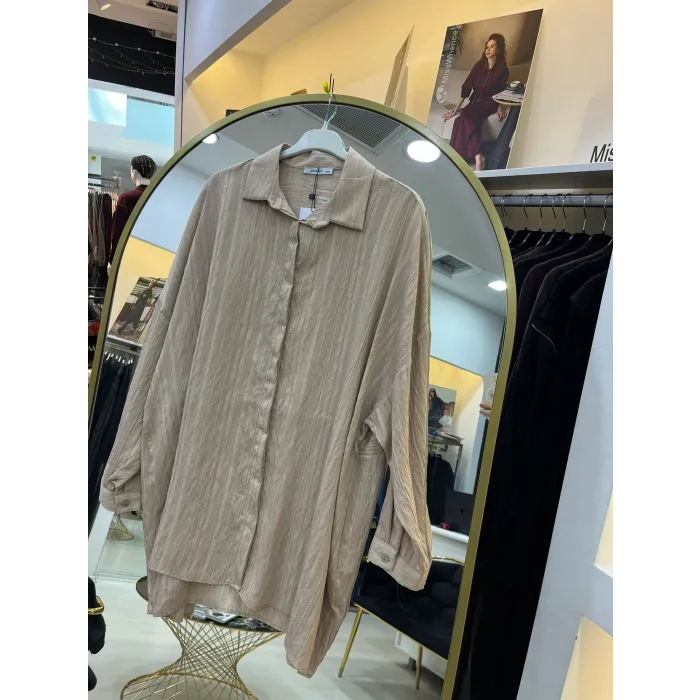 PUANE Naturel Dokulu Oversize Gömlek -10800 BEJ