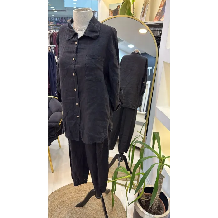 PURO LİNO %100 KETEN TAKİM SİYAH