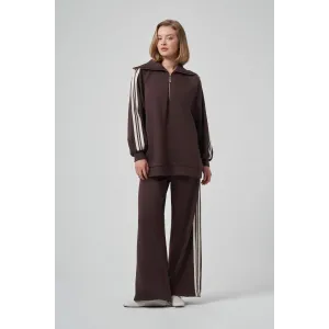 Nuss 1093 Şerit Desenli Pantolonlu Takım - kahve