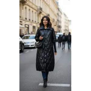 İnvee Çıtçıt Kapamalı Uzun Kapitone Mont - SİYAH