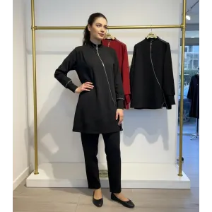 İnvee Vektör Tunik FERMUAR DETAYLİ  SİYAH  7218