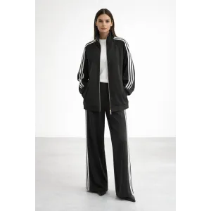 Nuss 1092 Şerit Desenli Pantolonlu Takım - SİYAH