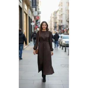 Nuss 2027 İpek Cupra Elbise - kahve