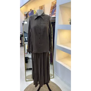 Misswhence Cupra İpek Etekli Gömlek Takım 39304 HAKİ