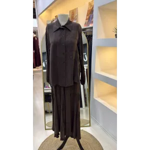 Misswhence Cupra İpek Etekli Gömlek Takım 39304 KAHVE