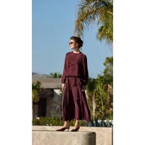 Misswhence Fermuar Detaylı Etek Bluz Takım 39020 bordo