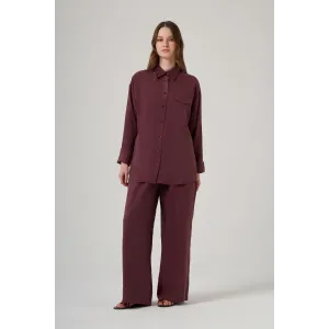 Nuss 1063 Tek Cep Kapak Detaylı Basic Pantolonlu Takım - Mürdüm