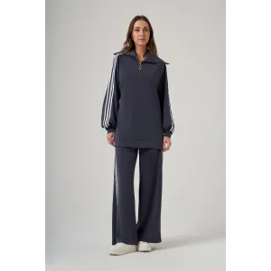 Nuss 1093 Gemici Yaka Şerit Detay Pantolonlu Takım - Lacivert