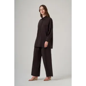 Nuss 1063 Tek Cep Kapak Detaylı Basic Pantolonlu Takım -KAHVE