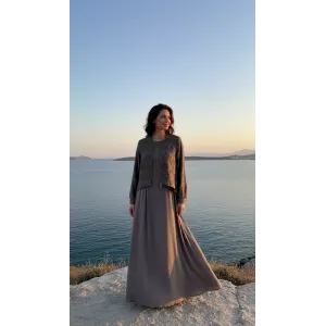 NUSS İpek Cupra Ceketli Uzun Tasarım Elbise 2031 Vizon