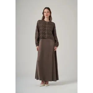 NUSS İpek Cupra Ceketli Uzun Tasarım Elbise 2031 kahve