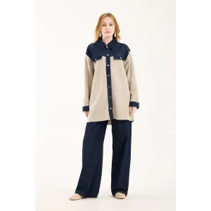 İnvee Denim Detaylı Gömlek Ceket 7203 BEJ