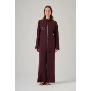 Nuss 1054 Cep Taş İşlemeli Pantolonlu Takım - Mürdüm