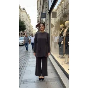 Nuss 1039 Cupra ipek Pantolonlu Takım -kahve