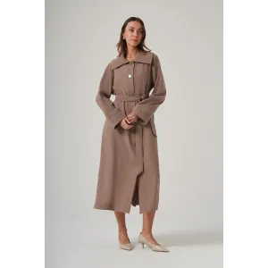 Nuss 6032 Yaka Dikişi Detay Düğmeli Kap - Bej