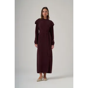 Nuss 2043 Omuz Taş İşlemeli Qupra Elbise - Mürdüm